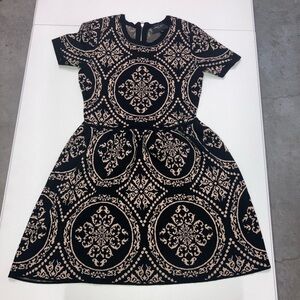 L | Black and Cream Patterned Dress